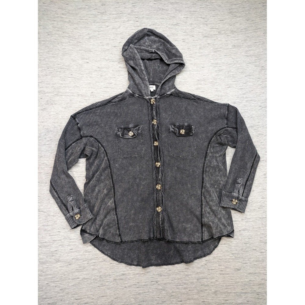 BKE Lightweight Thermal Hoodie Button Down Casual Gray LARGE Shacket
